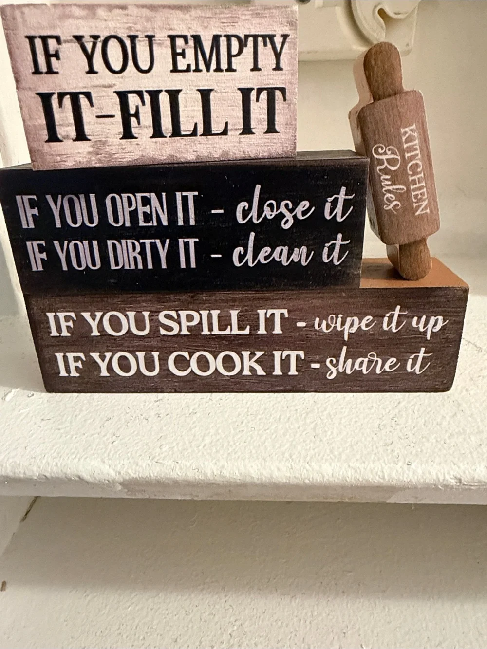 Rustic Kitchen Rules Block Sign - Brown/Black